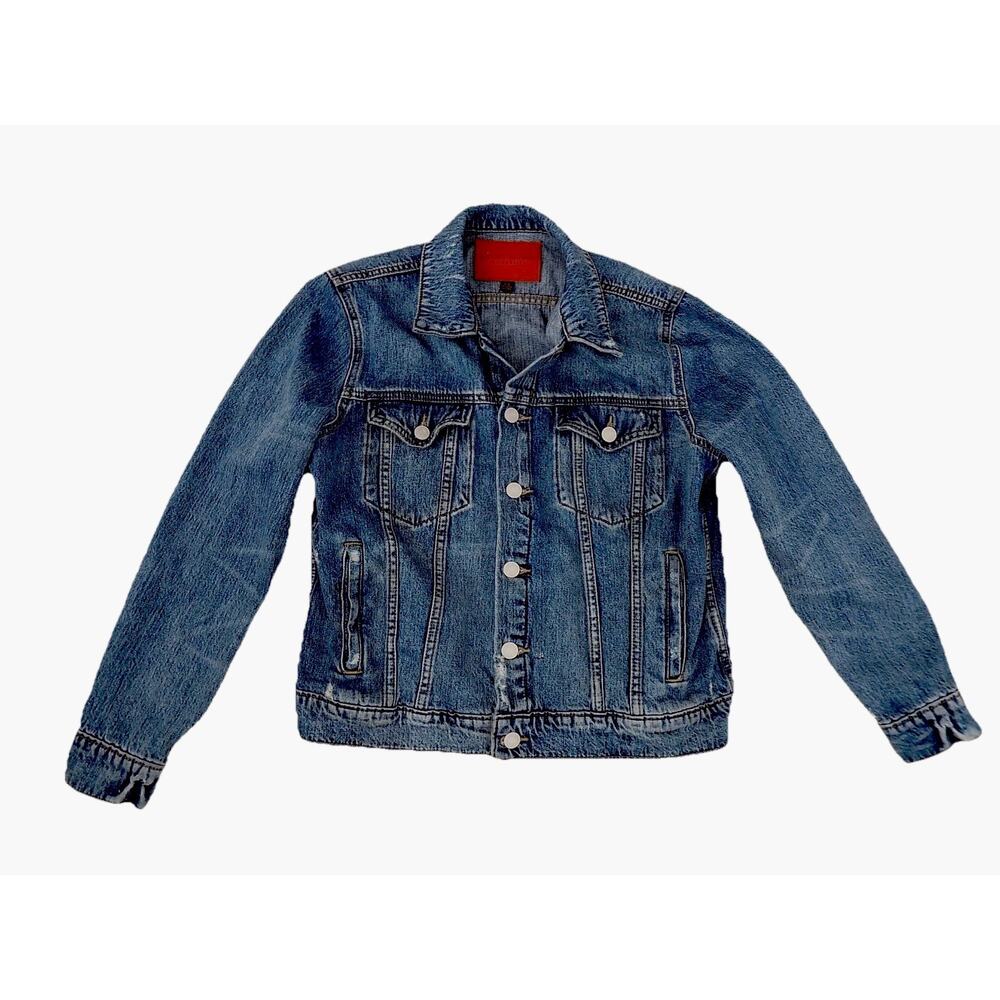 Lucky Brand denim jacket trucker distressed womens size Large
